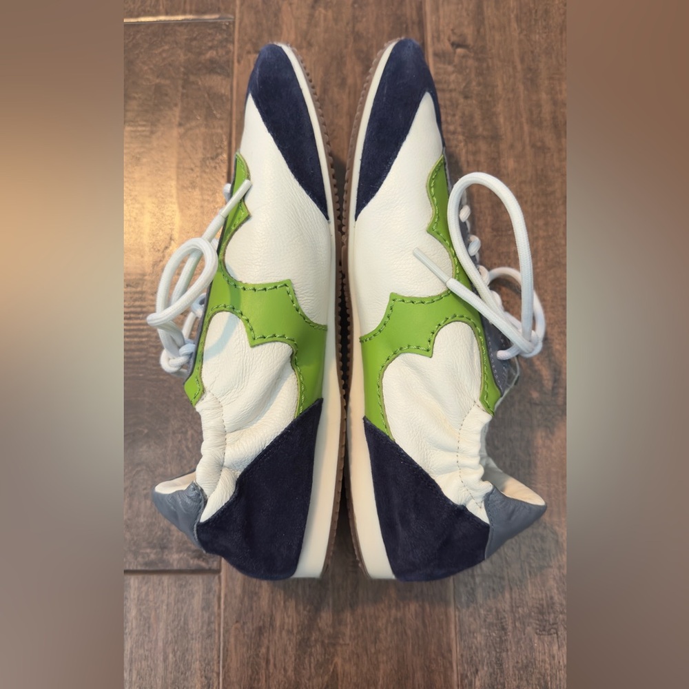 Tory Burch Blue, White and Green Leather Sneakers. Size 9M. New, no box. - Picture 3 of 7